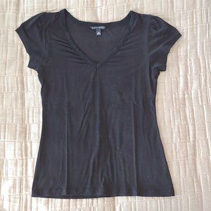 Banana Republic black v-neck tee w/ lace neckline